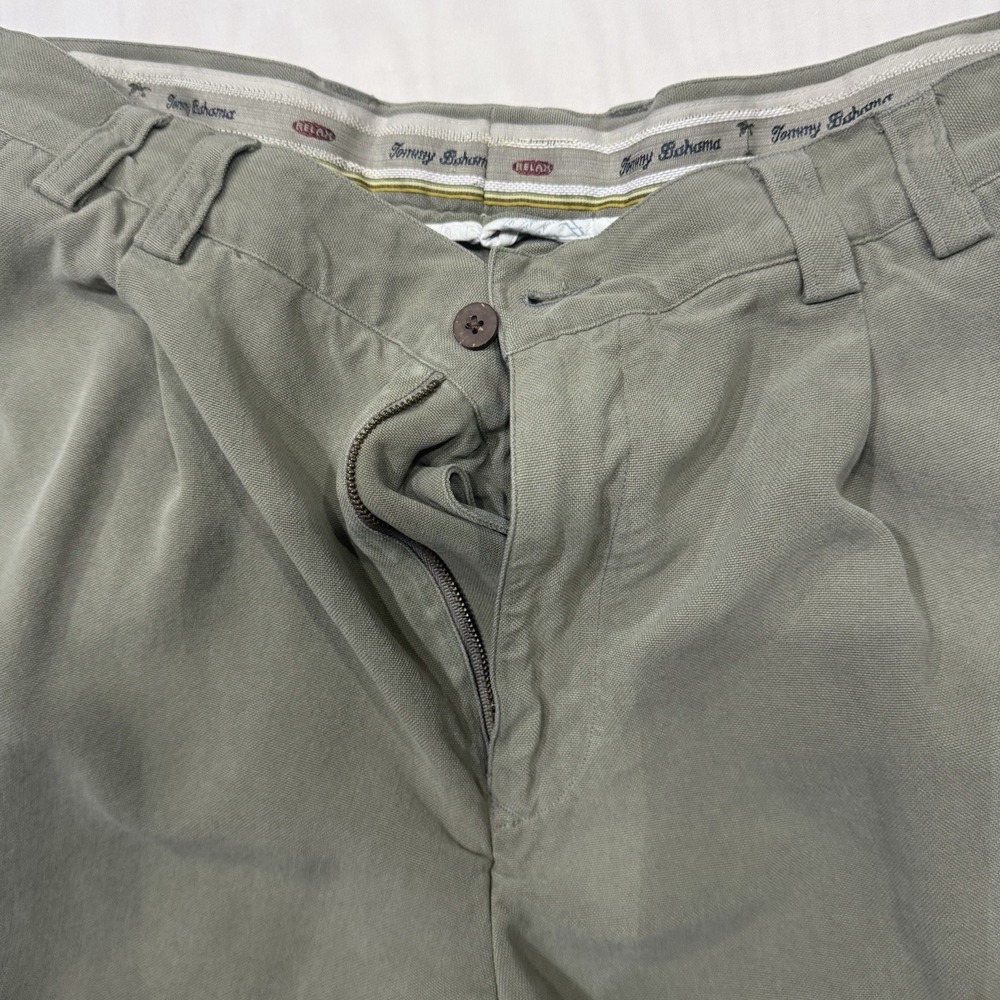 Tommy Bahama Relax Mens 35 Olive Green 100% Silk Herringbone Pleated Pants